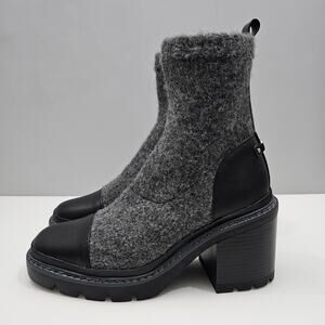 NEW Sam Edelman Rozanna Ankle Boot Women 9 Charcoal Gray Knit Sweater Block Heel